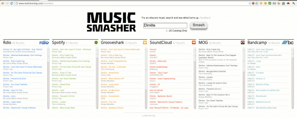 Screenshot von Music Smasher mit Suchergebnissen zum Begriff Dimlite