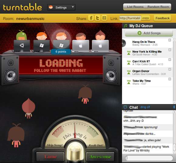 Screenshot von turntable.fm mit Chat
